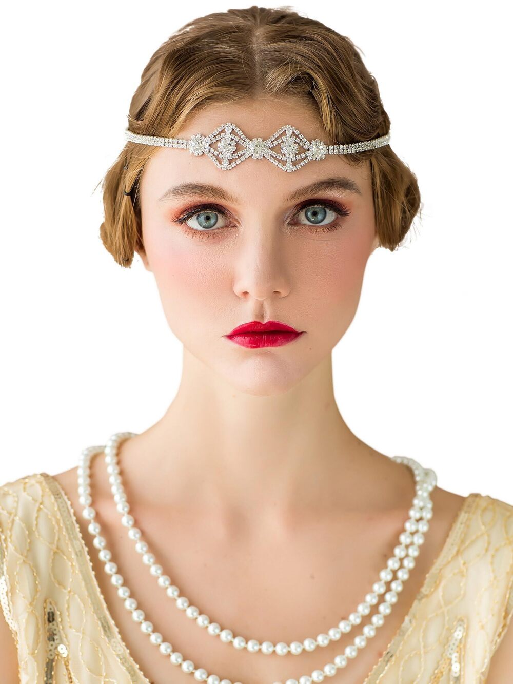 7816 1920s Headband -Silver Rhinestone Flapper Headpiece Accessories